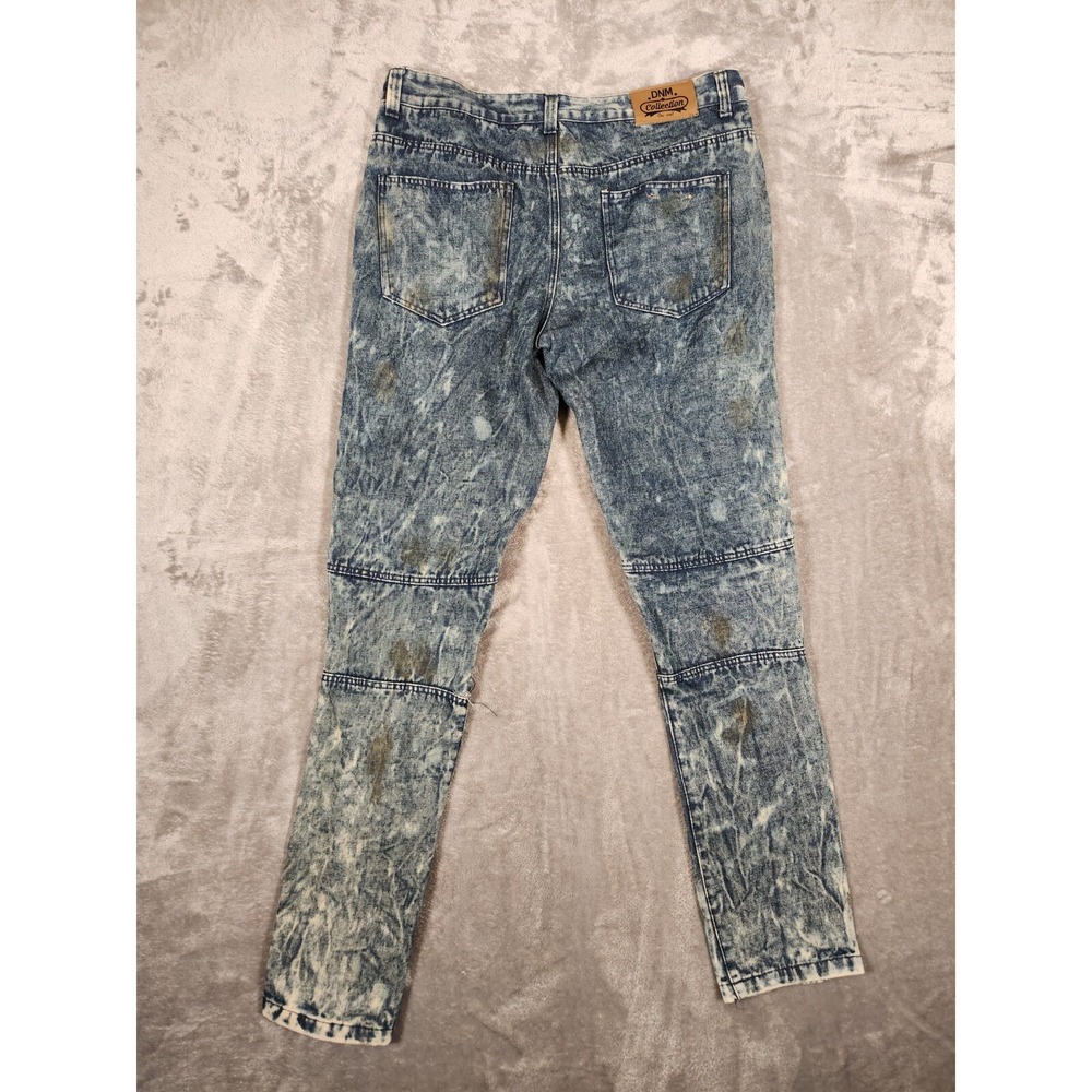Distressed Blue Wash Men's Jeans with Grid Paneling - Picture 11 of 14